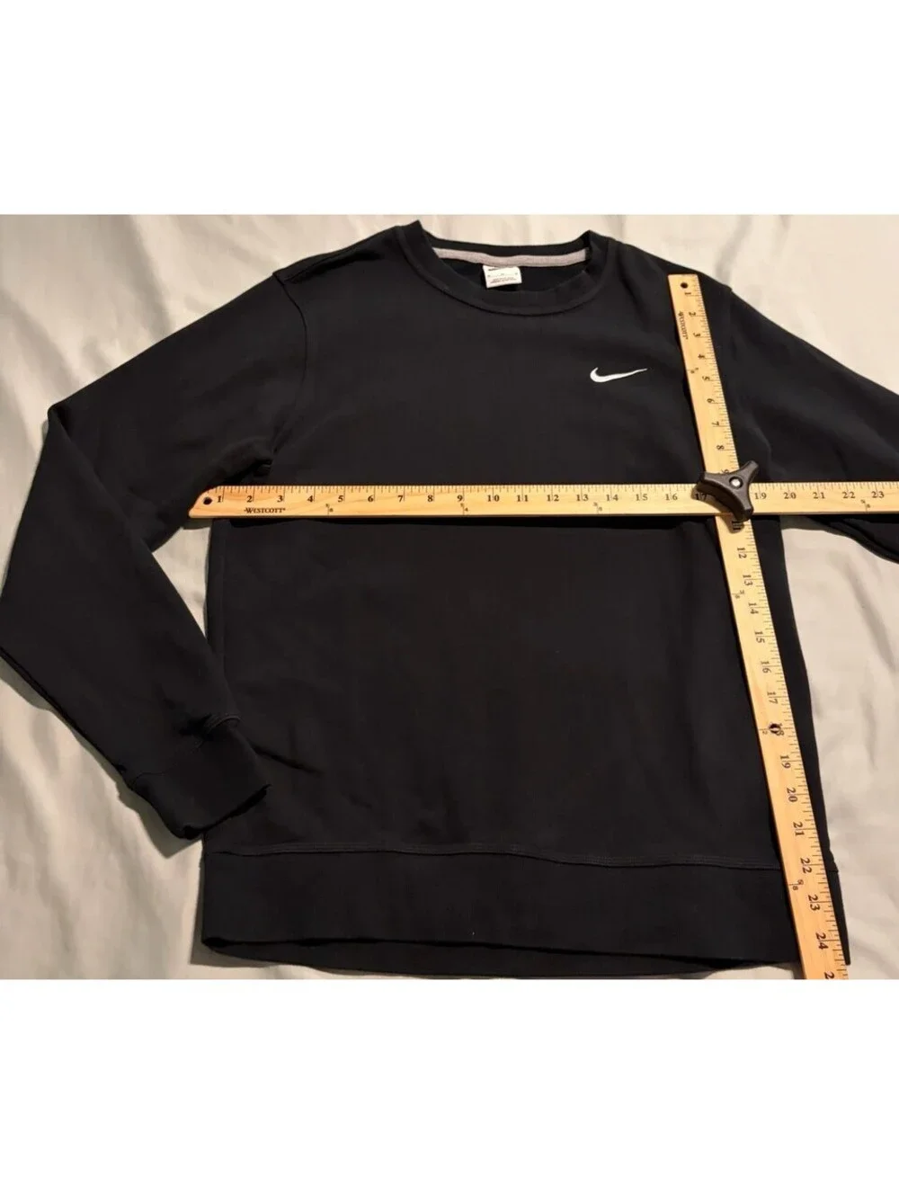 Nike Mens Solid Black Crew Neck Pullover Sweatshirt Swoosh Logo Long Sleeve M